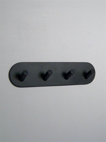 BB design - oval knagerække m. 4 kroge, silkemat sort metal, stærkt selvklæbende ( egnet til glatte, faste, rene flader ).