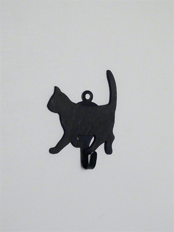 Katte knage, sort træ m. sort metalkrog, lille.