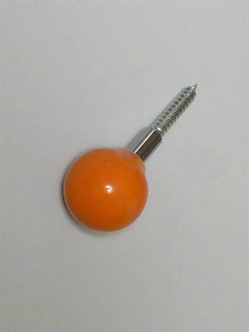 Orange kugle porcelænsknage m. forkromet stålhals ( til bøjle ) og fast skrue - EGNET TIL VÆG.