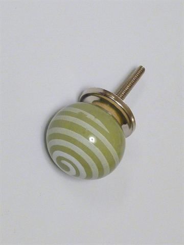 Grøn kugle porcelænsknop m. hvide striber m. forkromet metal, stor.