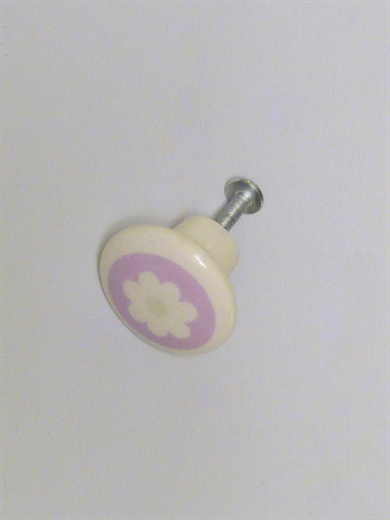 Hvælvet knop, hvid porcelæn m. lyselilla blomst, lille.