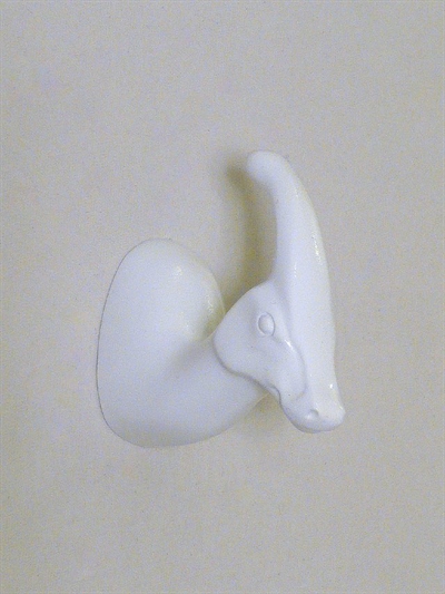 Dinosaurus Miss. Big Tuft knage, design Jorine Oosterhoff, hvidlak. polystone og metal m. indstøbt skrue ( incl. plug ).