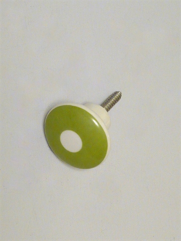 Hvid porcelænsknop knage m. limegrøn ring og hals ( til bøjle ), lille - EGNET TIL VÆG.