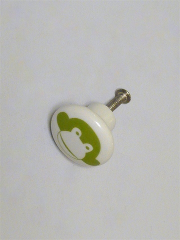 Hvid porcelænsknop m. grøn abe, lille.