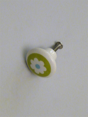 Hvælvet knop, hvid porcelæn m. grøn blomst, lille.
