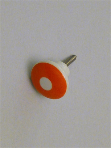 Hvid porcelænsknop knage m. orange ring og hals ( til bøjle ), lille - EGNET TIL VÆG.