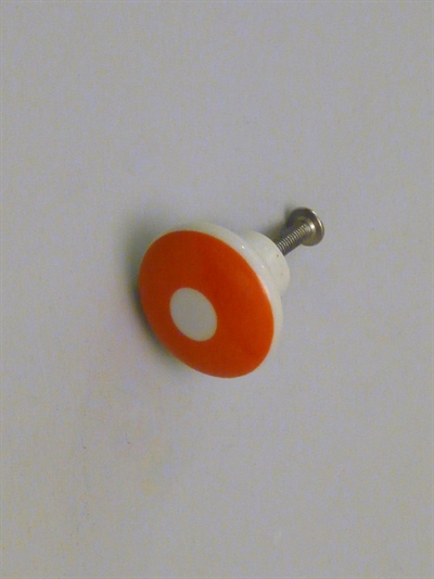 Hvid porcelænsknop m. orange ring, lille.
