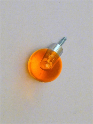 Orange kugle akrylknage m. forkromet stålhals ( til bøjle ) og skrue, mellemstr - EGNET TIL VÆG.