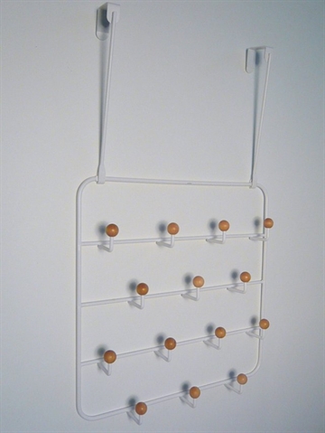 Estique knagerække over dør, design Eugenie de Loynes, hvidlak. metal m. 14 kroge og bøgetræsknopper