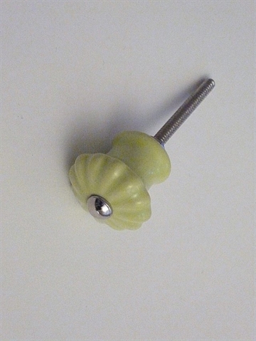 Lys limegrøn porcelænsknop m. riller og forkromet knop, lille.