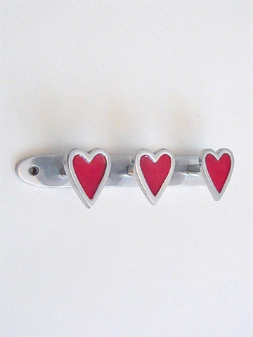 Lille hjerte knagerække, aluminium med rød emalie..
