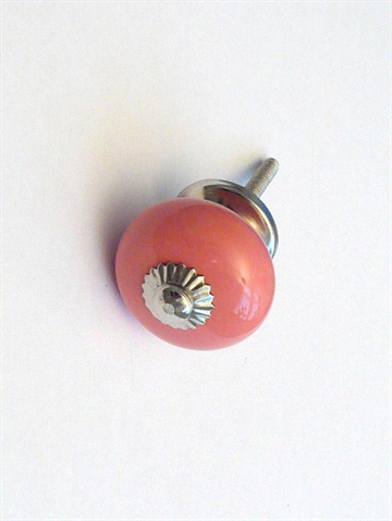 Mørk rosa porcelænsknop m. forkromet metal, mellemstr.