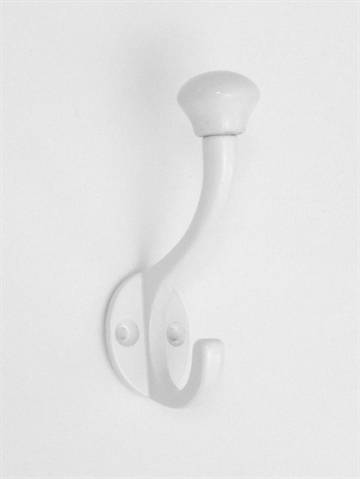 Knage, hvidlak. metal m. hvid porcelænsknop, mellemstr.