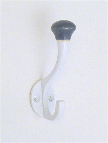 Knage, hvidlak. metal m. grå porcelænsknop, mellemstr.