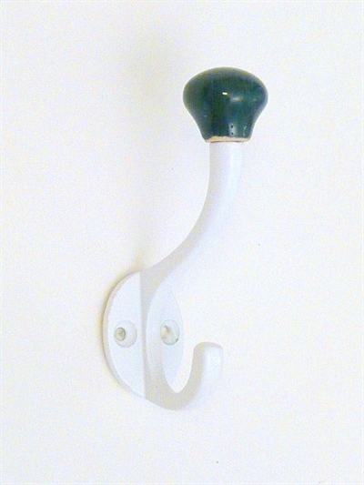 Knage, hvidlak. metal m. grøn porcelænsknop, mellemstr.