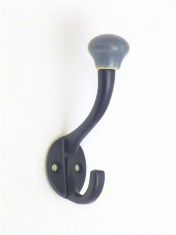 Knage, silkemat sortlak. metal m. grå porcelænsknop, mellemstr.