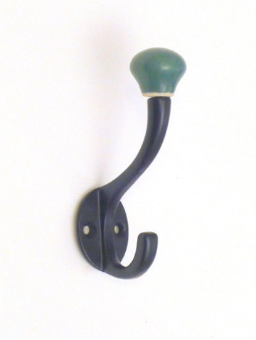 Knage, silkemat sortlak. metal m. grøn porcelænsknop, mellemstr.