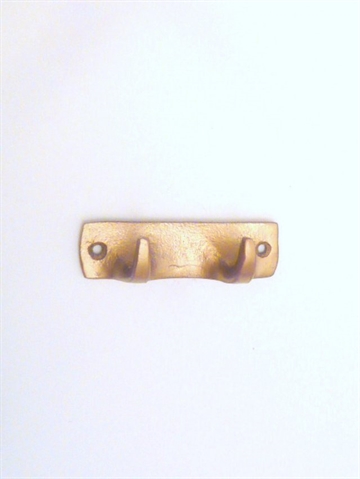 Rustik lille knagerække m. 2 kroge, i messingbelagt metal..