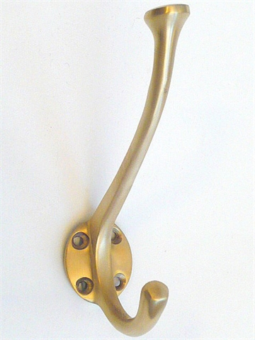 Børstet massiv ulakeret messing knage m. 4 skruehuller.