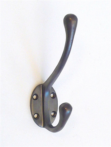 Bruneret ulakeret massiv messing knage m. 4 skruehuller.