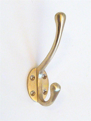 Børstet ulakeret massiv messing knage m. 4 skruehuller.