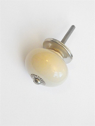 Gråhvid porcelænsknop m. forkromet metal, stor.