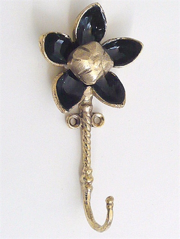 Livets blomst knage, kunstsmedet massiv messing m. sort emalje..