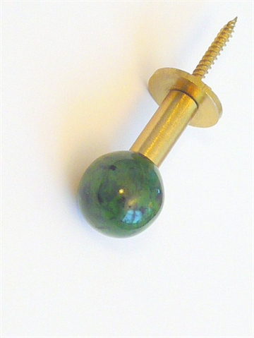 Mørkegrøn kugle knage m. messinghals ( til bøjle ) og fast skrue - EGNET TIL VÆG..