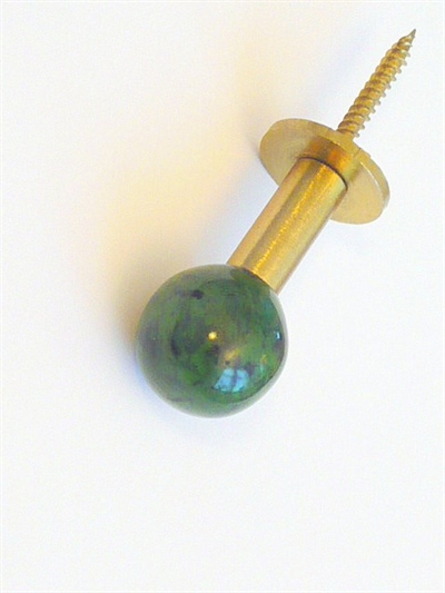 Mørkegrøn kugle knage m. messinghals ( til bøjle ) og fast skrue - EGNET TIL VÆG..