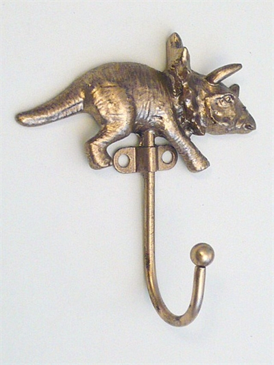 Triceratops dinosaur knage, let patineret messingbelagt metal.