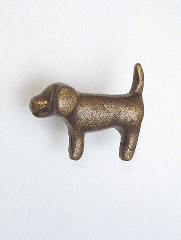 Hund knop, antikpatineret messingbelagt jern.