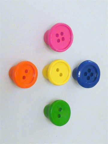 Sæt på 5 små flerfarvede knapknager, design Jorine Oosterhoff, polystone m. indstøbte skruer ( incl. plugs )..