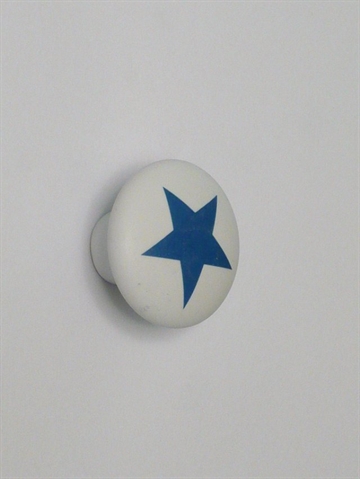 Hvælvet knop, mat hvid porcelæn m. blå stjerne, lille.