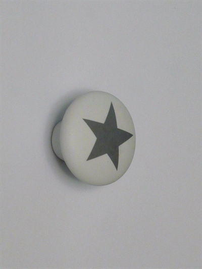 Hvælvet knop, mat hvid porcelæn m. grå stjerne, lille.